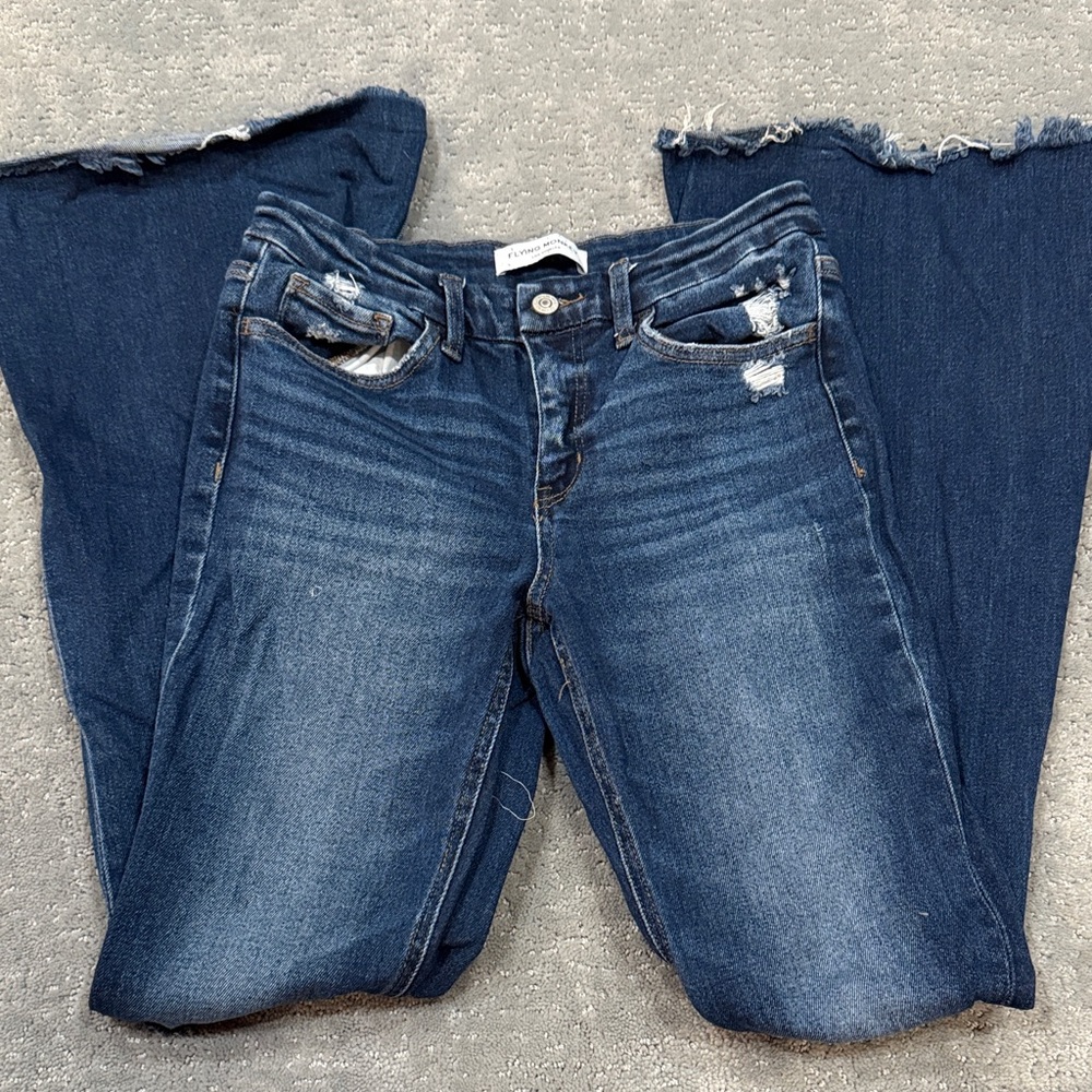 Flying Monkey Dark Blue Distressed Flare Jeans